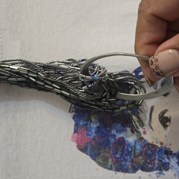 3 for $20☢️Necklace-dark blue,light blue,metallic beads,silver metallic cord - Picture 3 of 9